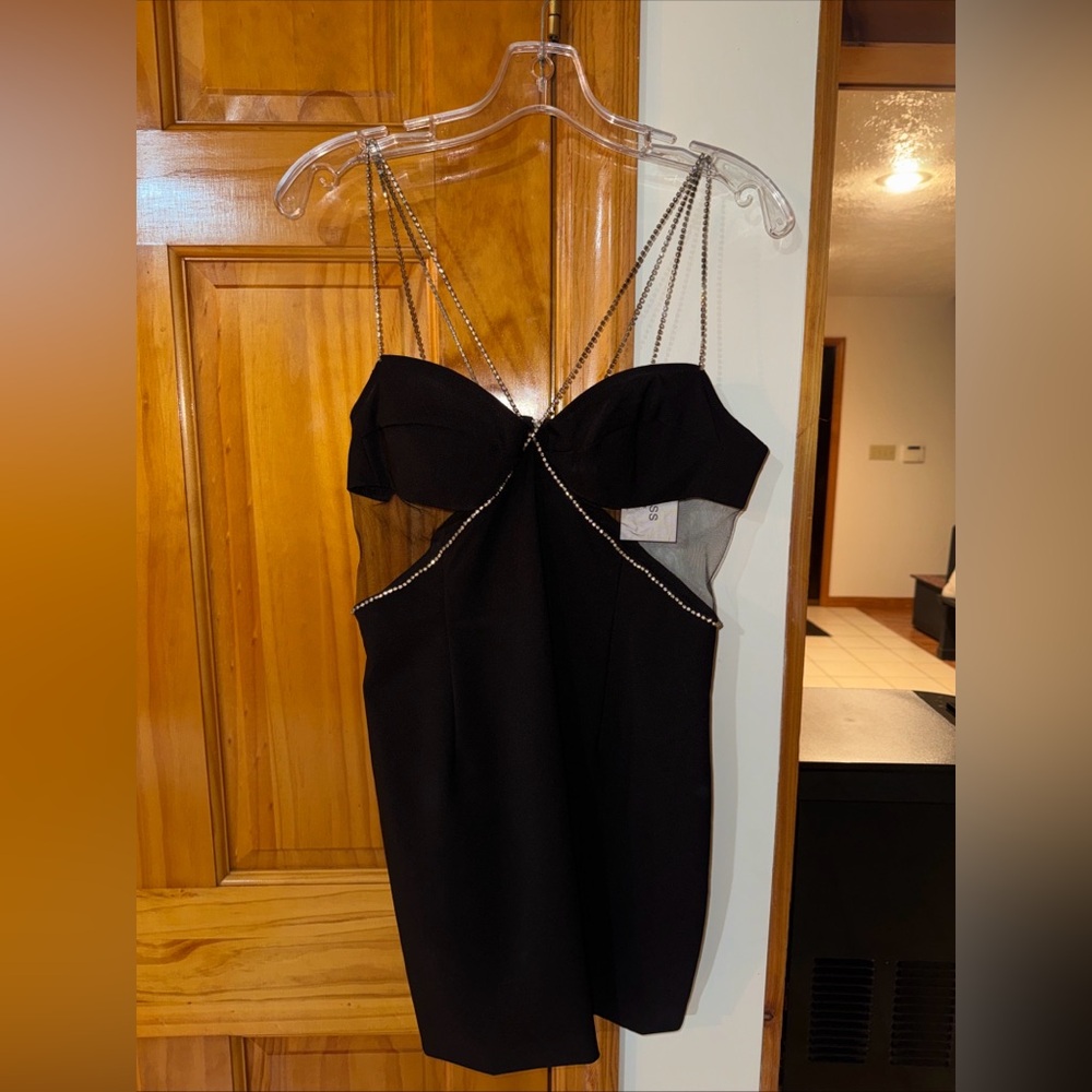 Heiress Beverly Hills Elegant Black Chain Strap Mini Dress size L